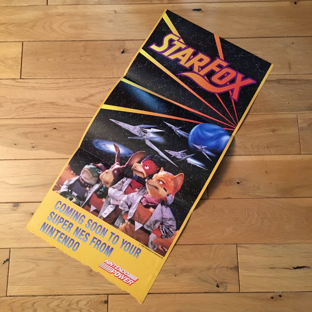 Vintage 1993 Star Fox Nintendo Power Magazine Poster SNES Retro Gaming Art